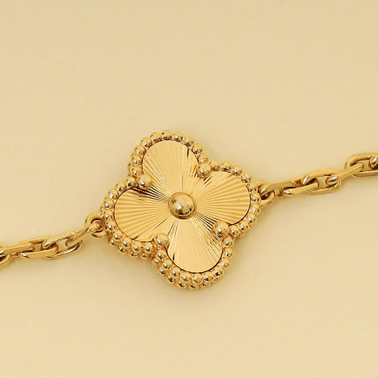 Van Cleef & Arpels 18K Yellow Gold Vintage Alhambra Guilloché 5 Motifs Bracelet-Van Cleef & Arpels-THE CLOSET