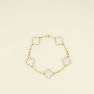 Van Cleef & Arpels 18K Yellow Gold Vintage Alhambra 5 Motifs MOP Bracelet