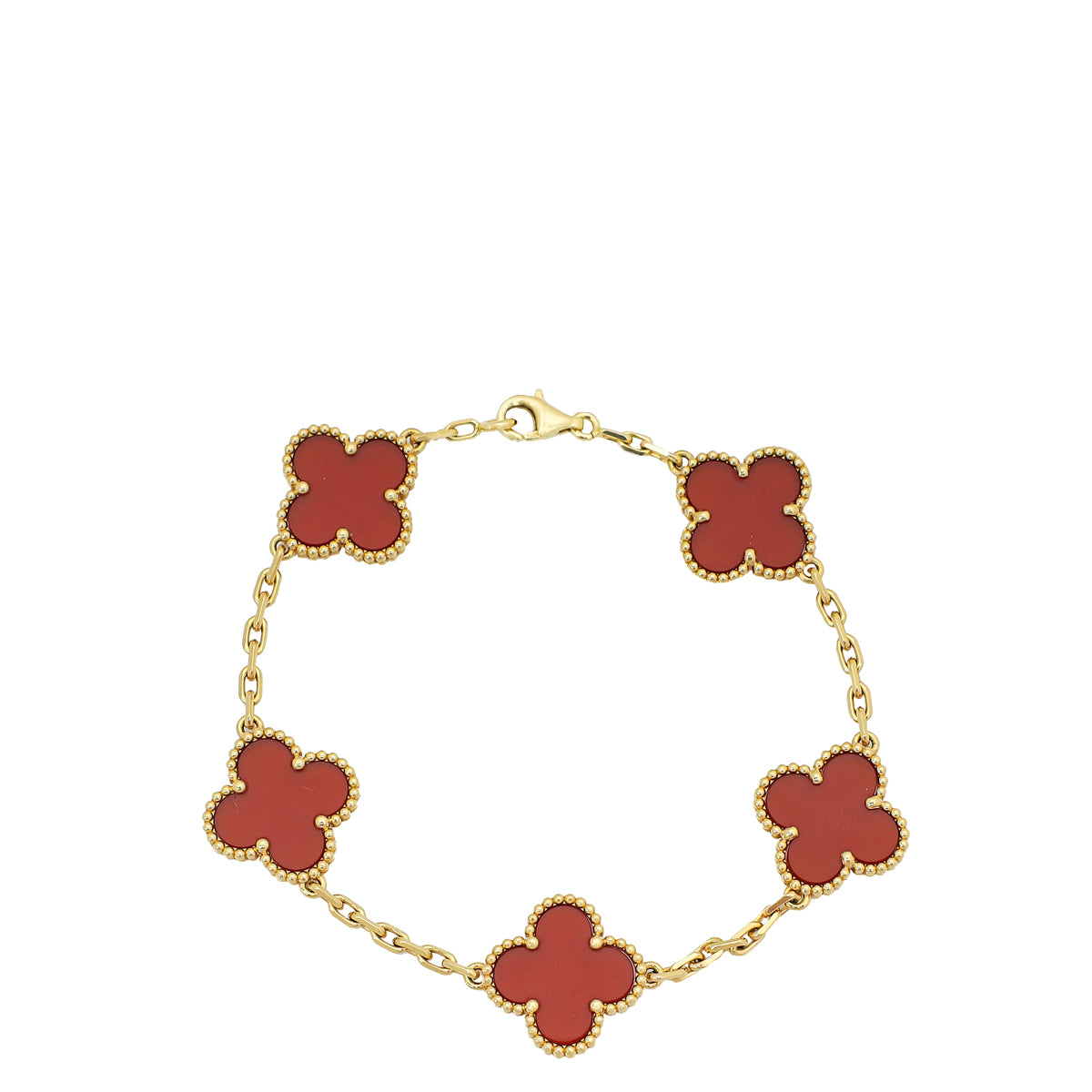 Van Cleef & Arpels 18K Yellow Gold 5 Motifs Carnelian Vintage Alhambra Bracelet-Van Cleef & Arpels-THE CLOSET