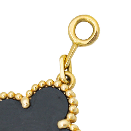 Van Cleef & Arpels 18K Yellow Gold 5 Motifs Onyx Vintage Alhambra Bracelet