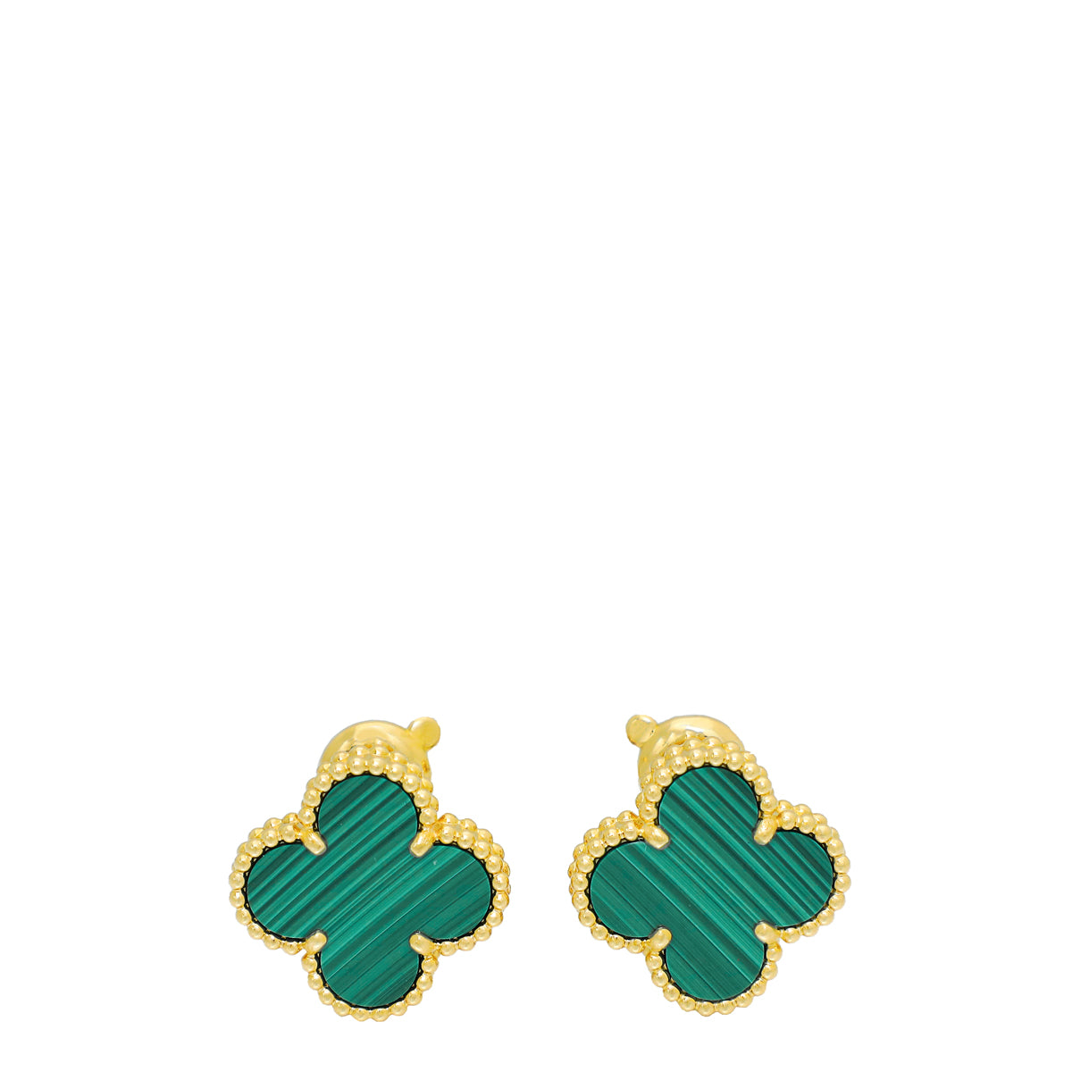 Van Cleef & Arpels 18K Yellow Gold Malachite Vintage Alhambra Earrings-Van Cleef & Arpels-THE CLOSET