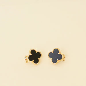 Van Cleef & Arpels 18K Yellow Gold Onyx Vintage Alhambra Earrings