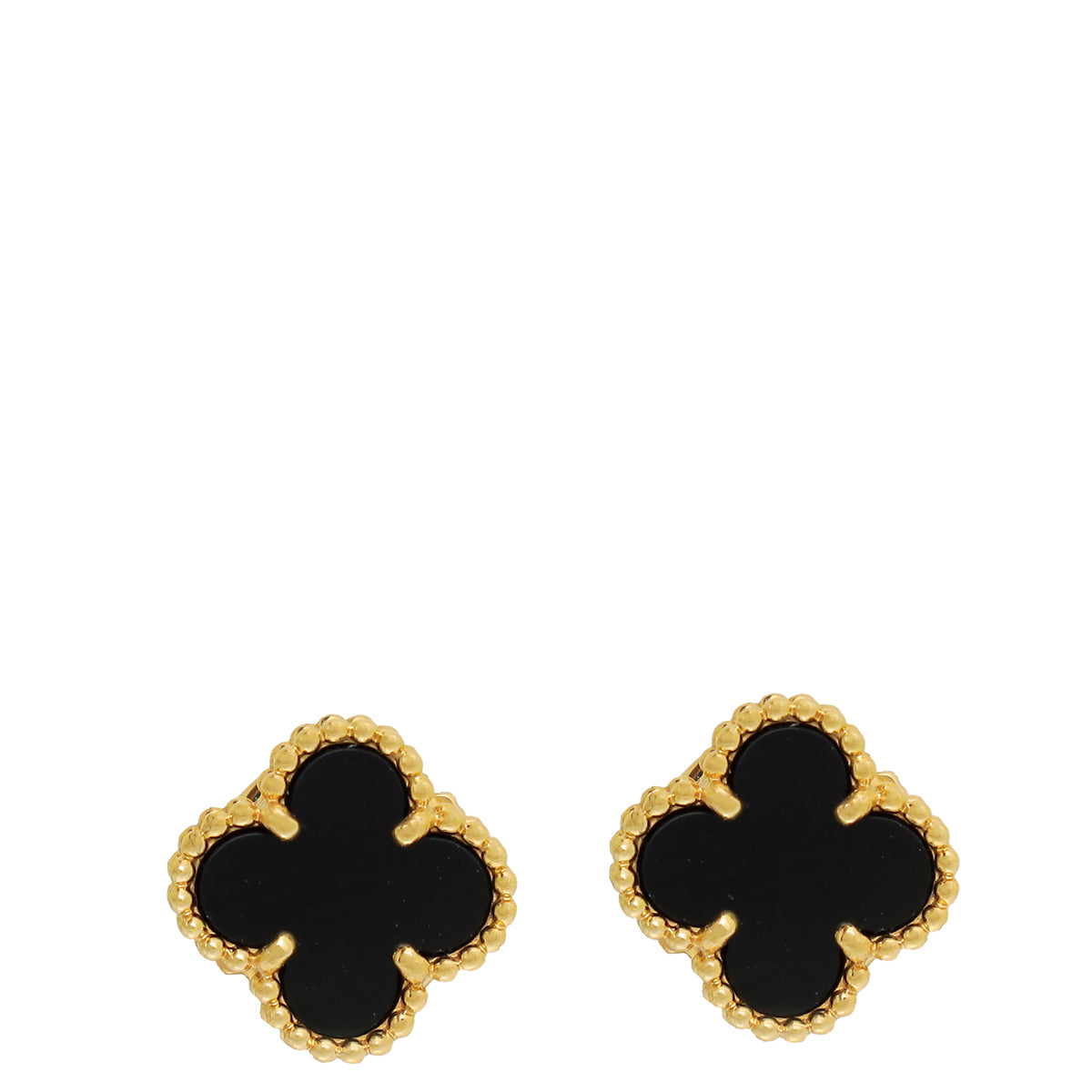 Van Cleef & Arpels 18K Yellow Gold Onyx Sweet Alhambra Stud Earrings