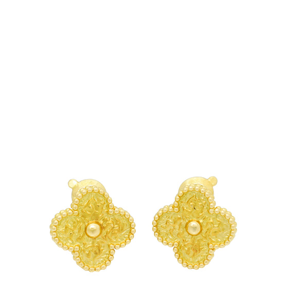 Van Cleef & Arpels 18K Yellow Gold Vintage Alhambra Motif Earrings