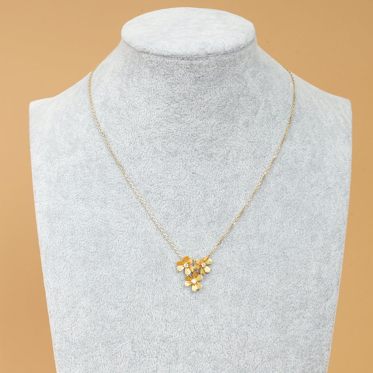 Van Cleef & Arpels 18K Yellow Gold Diamond Frivole 3 Flowers Pendant Mini Model Necklace-Van Cleef & Arpels-THE CLOSET