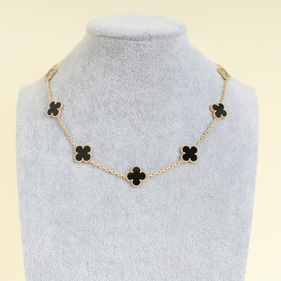 Van Cleef & Arpels 18K Yellow Gold Vintage 10 Motifs Onyx Necklace