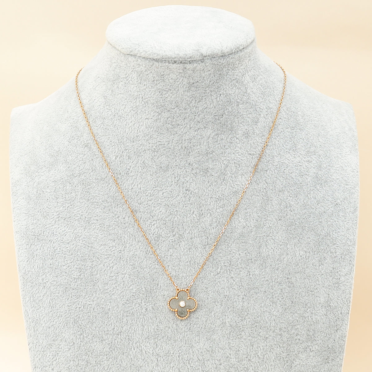 Van Cleef & Arpels 18K Rose Gold Diamond Obsidian Vintage Alhambra 2023 Holiday Pendant Necklace-Van Cleef & Arpels-THE CLOSET