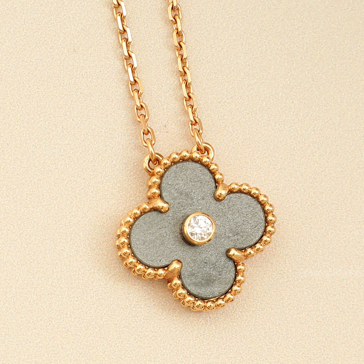 Van Cleef & Arpels 18K Rose Gold Diamond Obsidian Vintage Alhambra 2023 Holiday Pendant Necklace-Van Cleef & Arpels-THE CLOSET