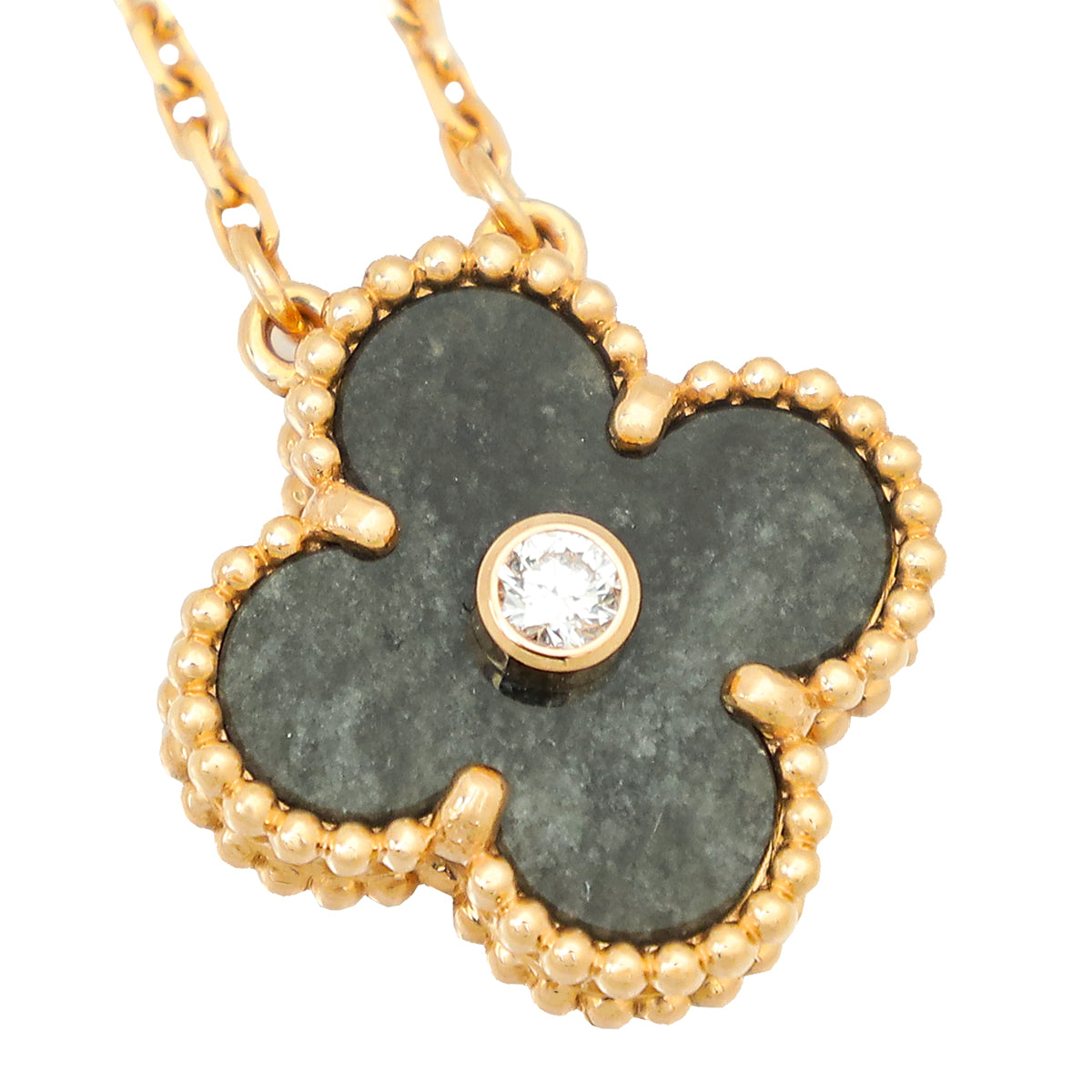 Van Cleef & Arpels 18K Rose Gold Diamond Silver Obsidian Holiday Pendant Necklace