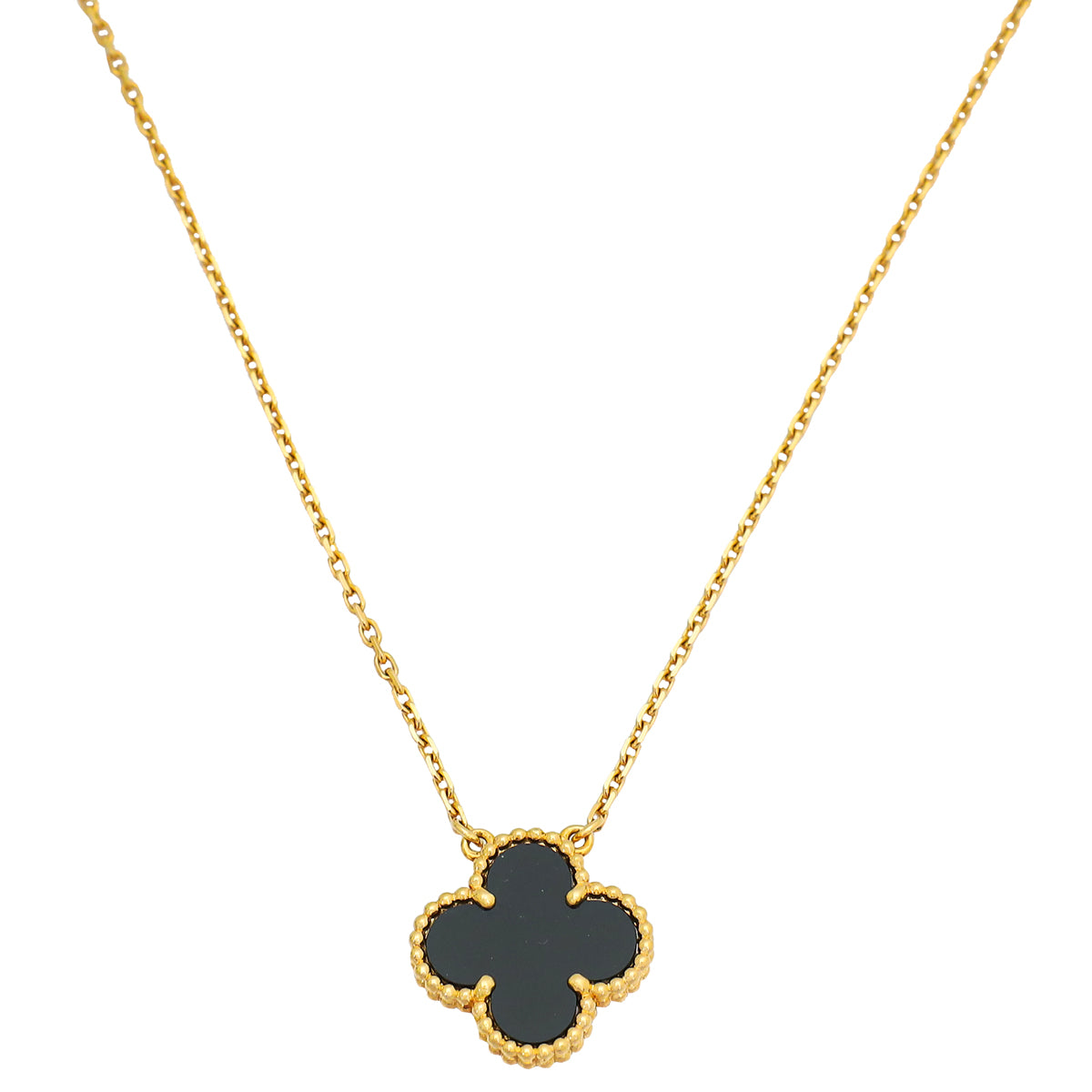 Van Cleef & Arpels 18K Yellow Gold Onyx Vintage Alhambra Necklace-Van Cleef & Arpels-THE CLOSET