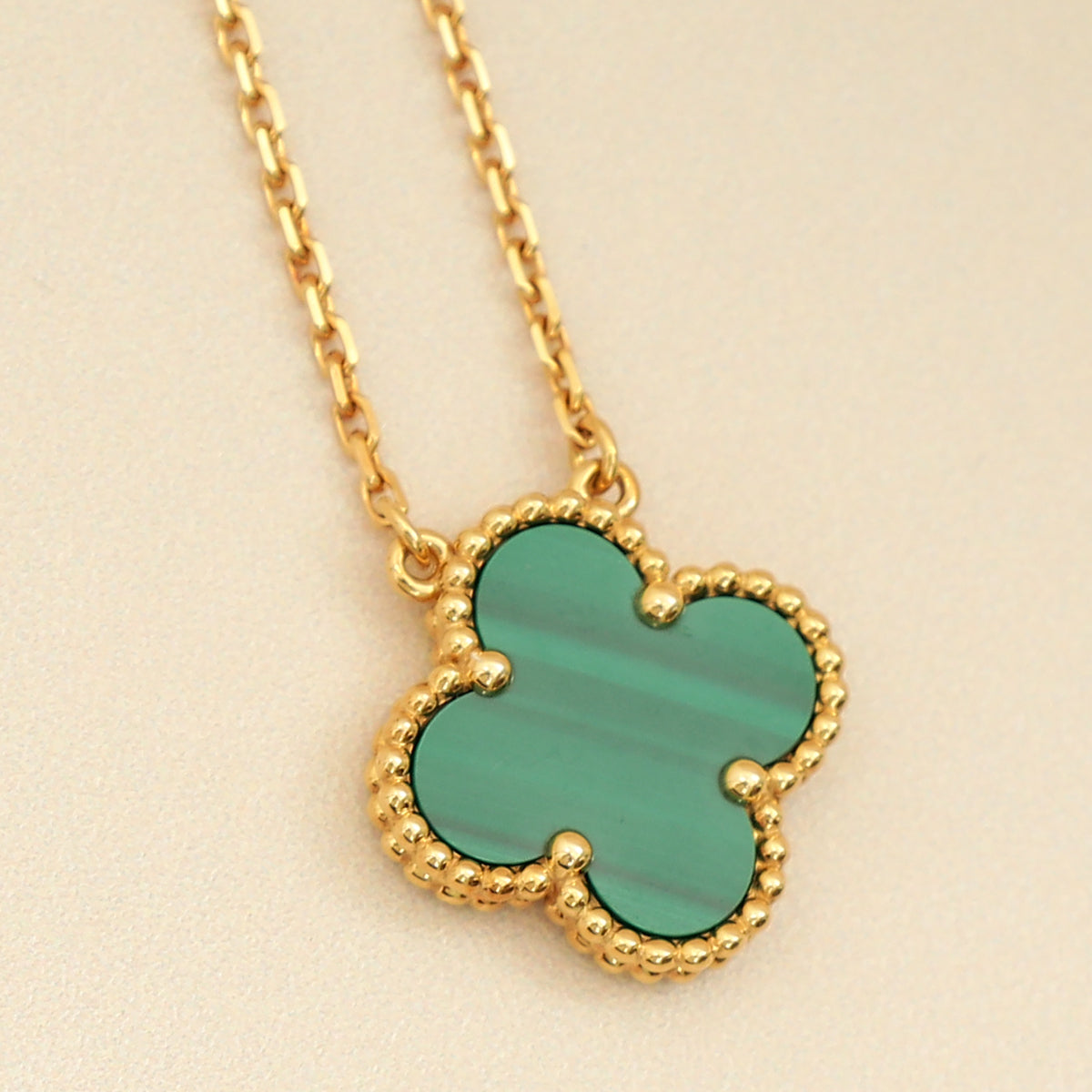 Van Cleef & Arpels 18K Yellow Gold Vintage Alhambra Malachite Pendant Necklace