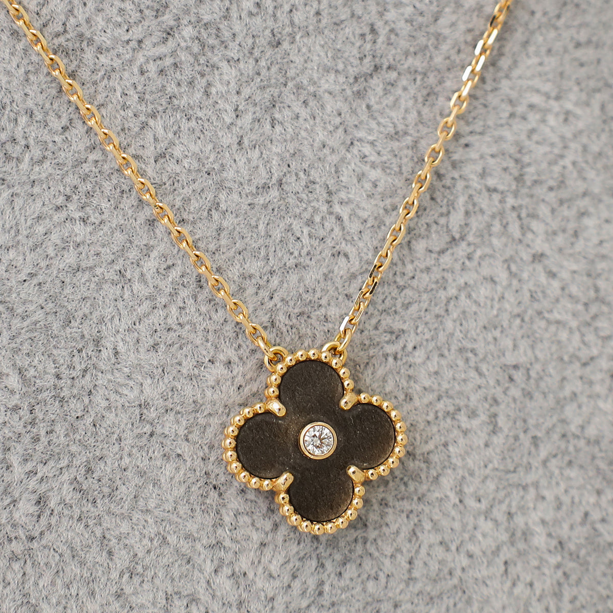 Van Cleef & Arpels 18K Rose Gold Diamond Silver Obsidian Vintage Alhambra 2023 Holiday Pendant Necklace-Van Cleef & Arpels-THE CLOSET