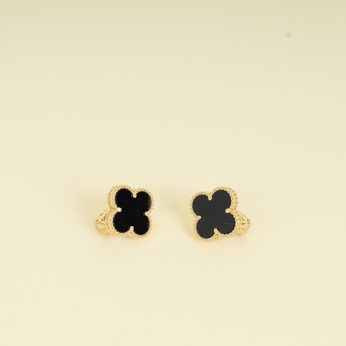 Van Cleef & Arpels 18K Yellow Gold Vintage Alhambra Onyx Earrings