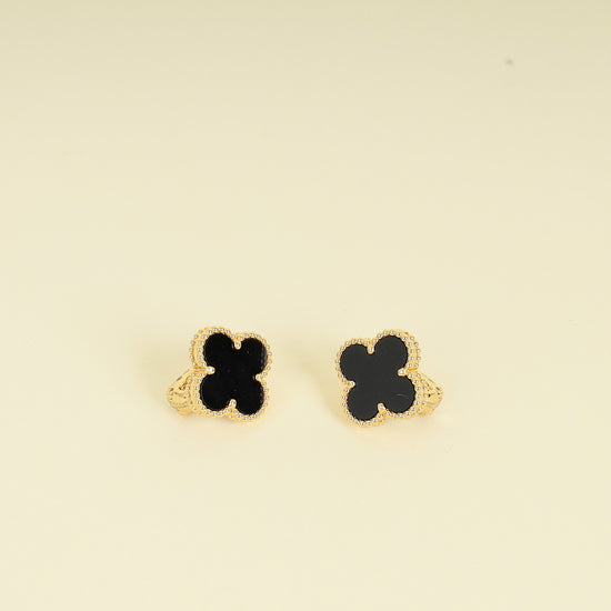 Van Cleef & Arpels 18K Yellow Gold Vintage Alhambra Onyx Earrings