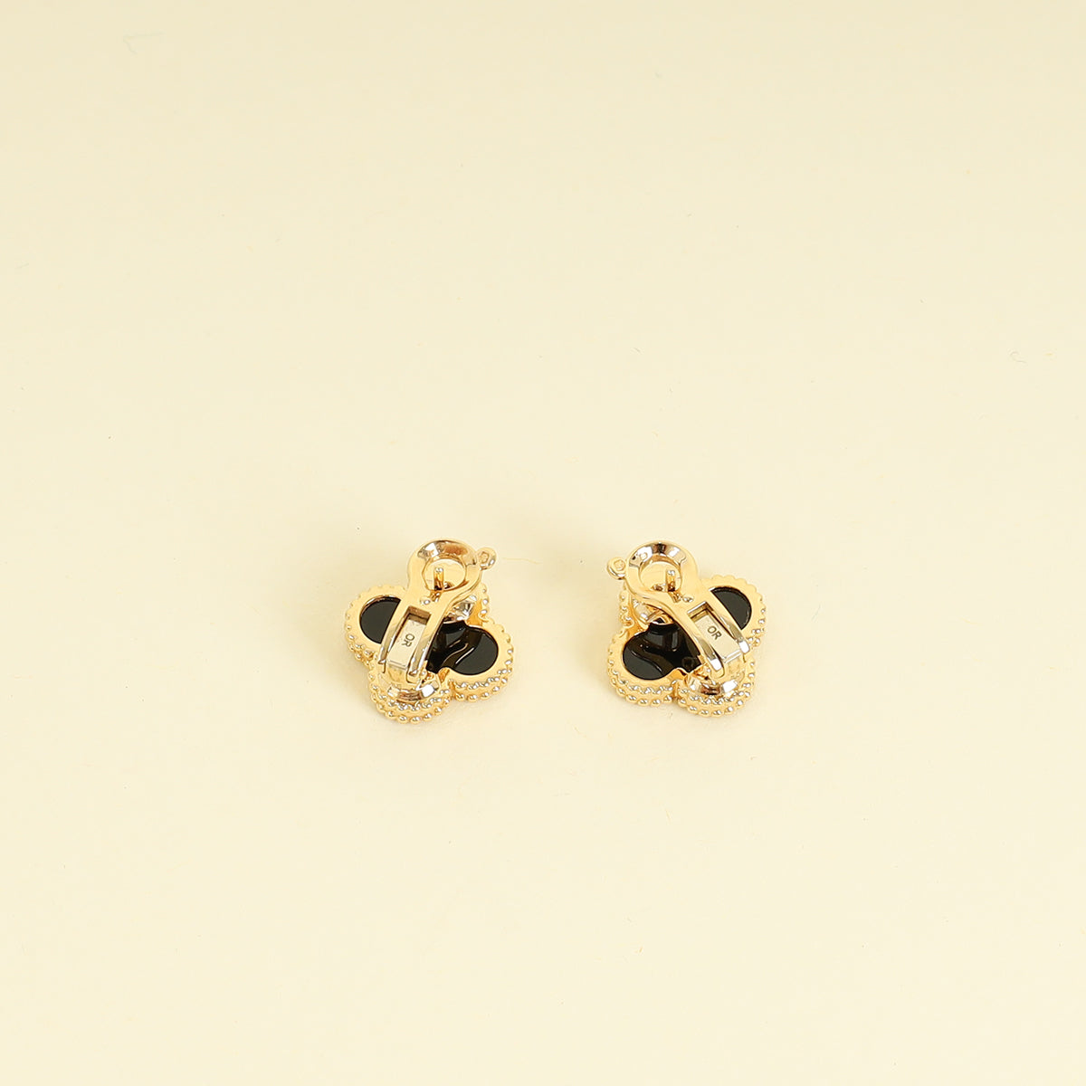 Van Cleef & Arpels 18K Yellow Gold Vintage Alhambra Onyx Earrings