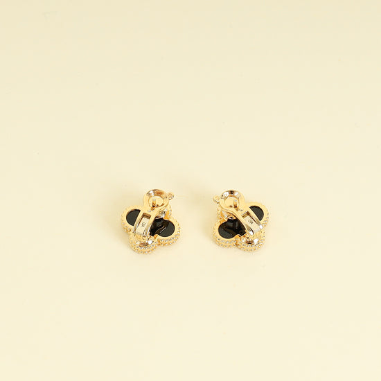 Van Cleef & Arpels 18K Yellow Gold Vintage Alhambra Onyx Earrings
