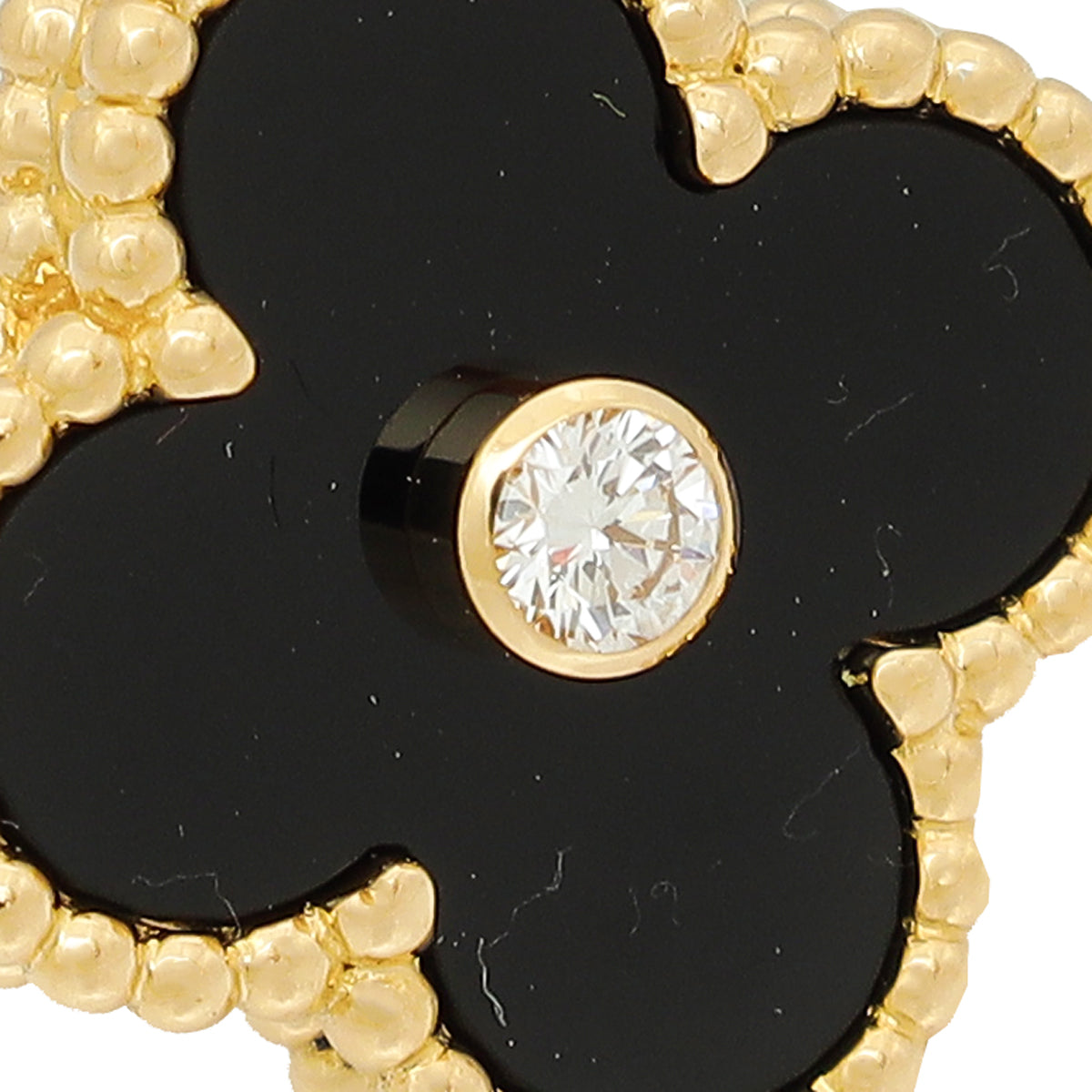 Van Cleef & Arpels 18K Yellow Gold 1 Diamond Onyx Vintage Alhambra Ring 50-Van Cleef & Arpels-THE CLOSET