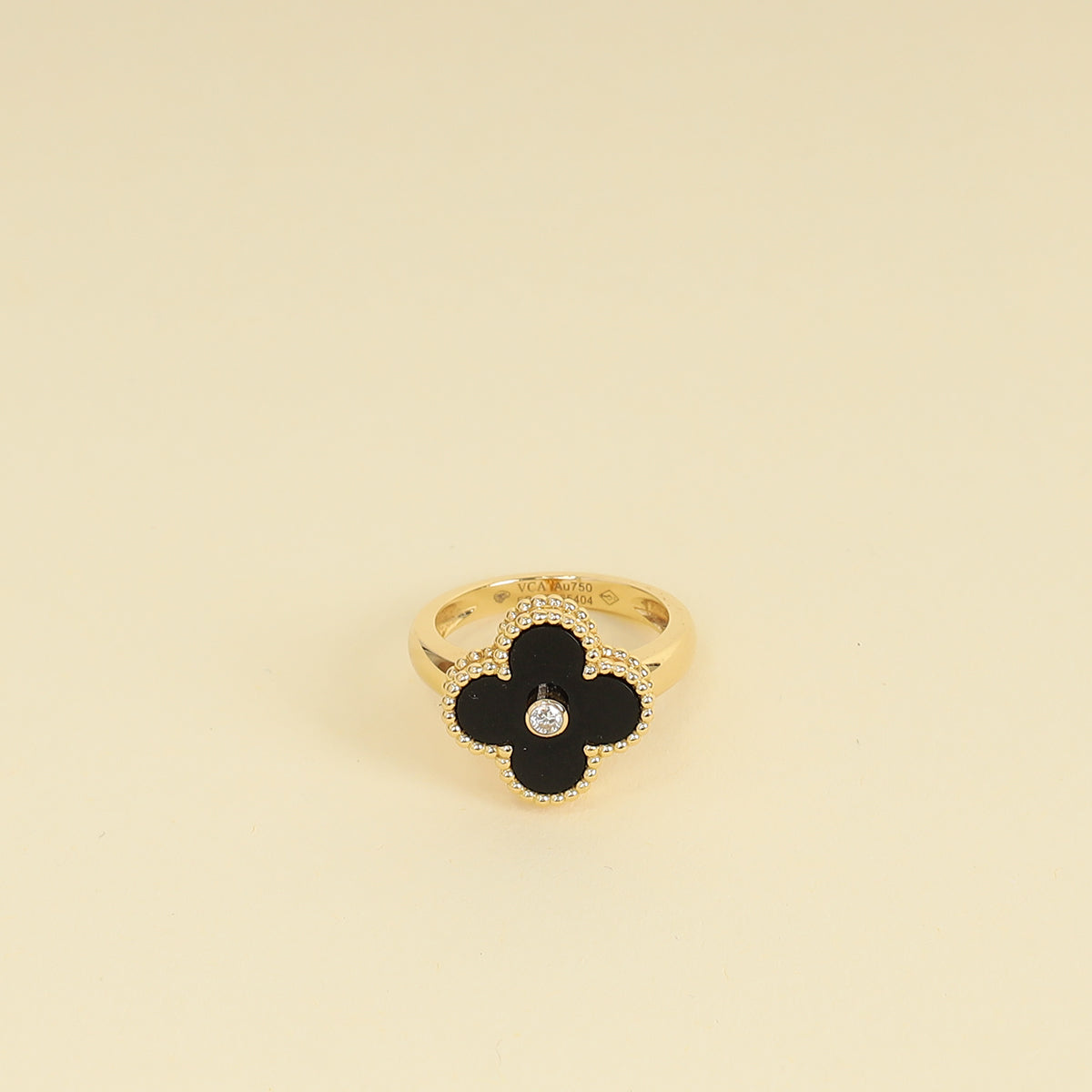 Van Cleef & Arpels Vintage Alhambra 1 Diamond Onyx Ring 52-Van Cleef & Arpels-THE CLOSET