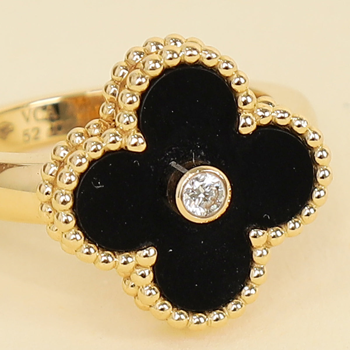 Van Cleef & Arpels Vintage Alhambra 1 Diamond Onyx Ring 52-Van Cleef & Arpels-THE CLOSET