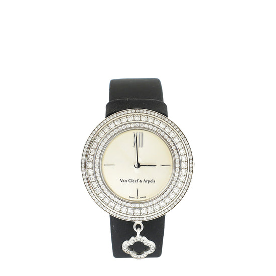 Van Cleef & Arpels 18K White Gold Charms with Diamonds 32mm Quartz Watch