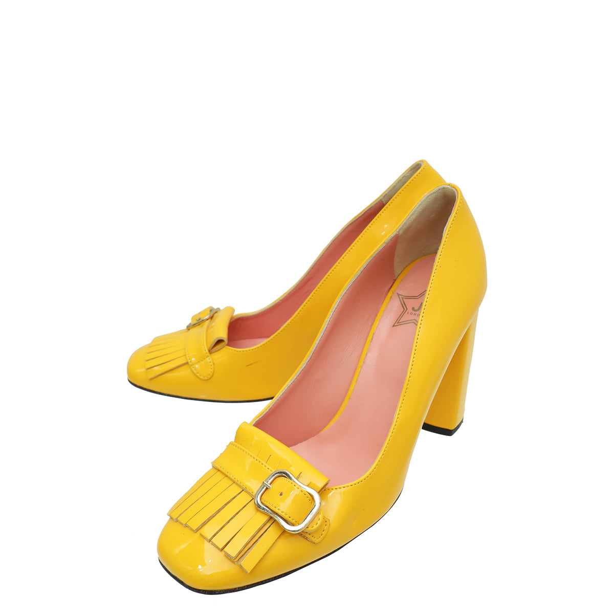 JF Yellow Fringe Square Toe Pump 40-JF-THE CLOSET