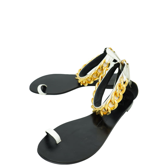 Giuseppe Zanotti Bicolor Chain Ankle Strap Flat Sandal 39