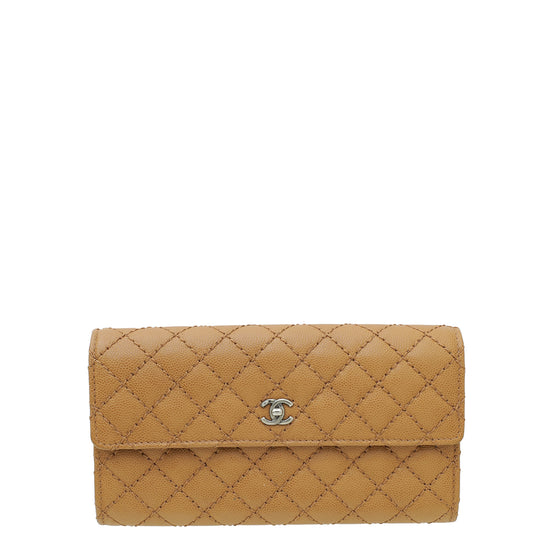 Chanel Tan CC Stitched Long Wallet