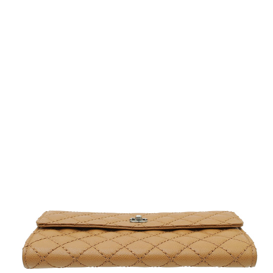 Chanel Tan CC Stitched Long Wallet