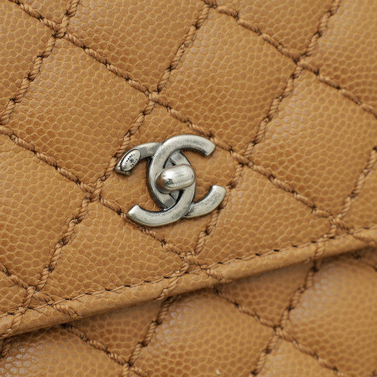 Chanel Tan CC Stitched Long Wallet