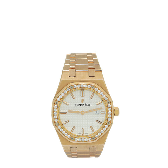 Audemars Piguet 18K Pink Gold Diamond Royal Oak Quartz Movement 33mm Watch