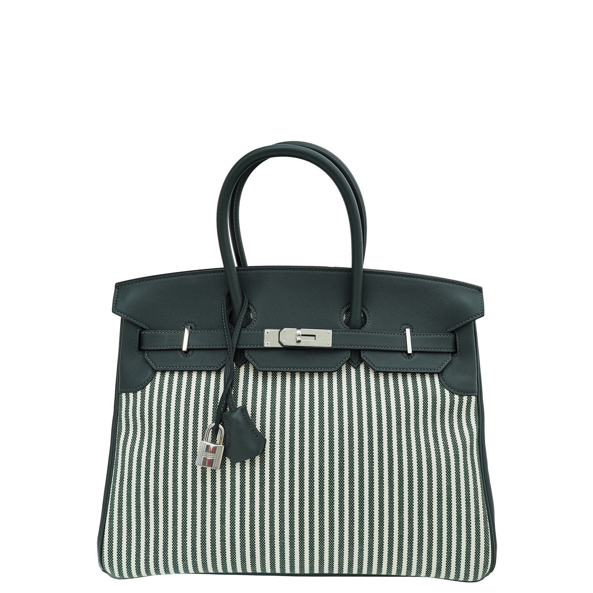 Hermes Ecru Vert Anglais Ltd. Ed. Toile Riga Birkin 35 Bag-Hermes-THE CLOSET