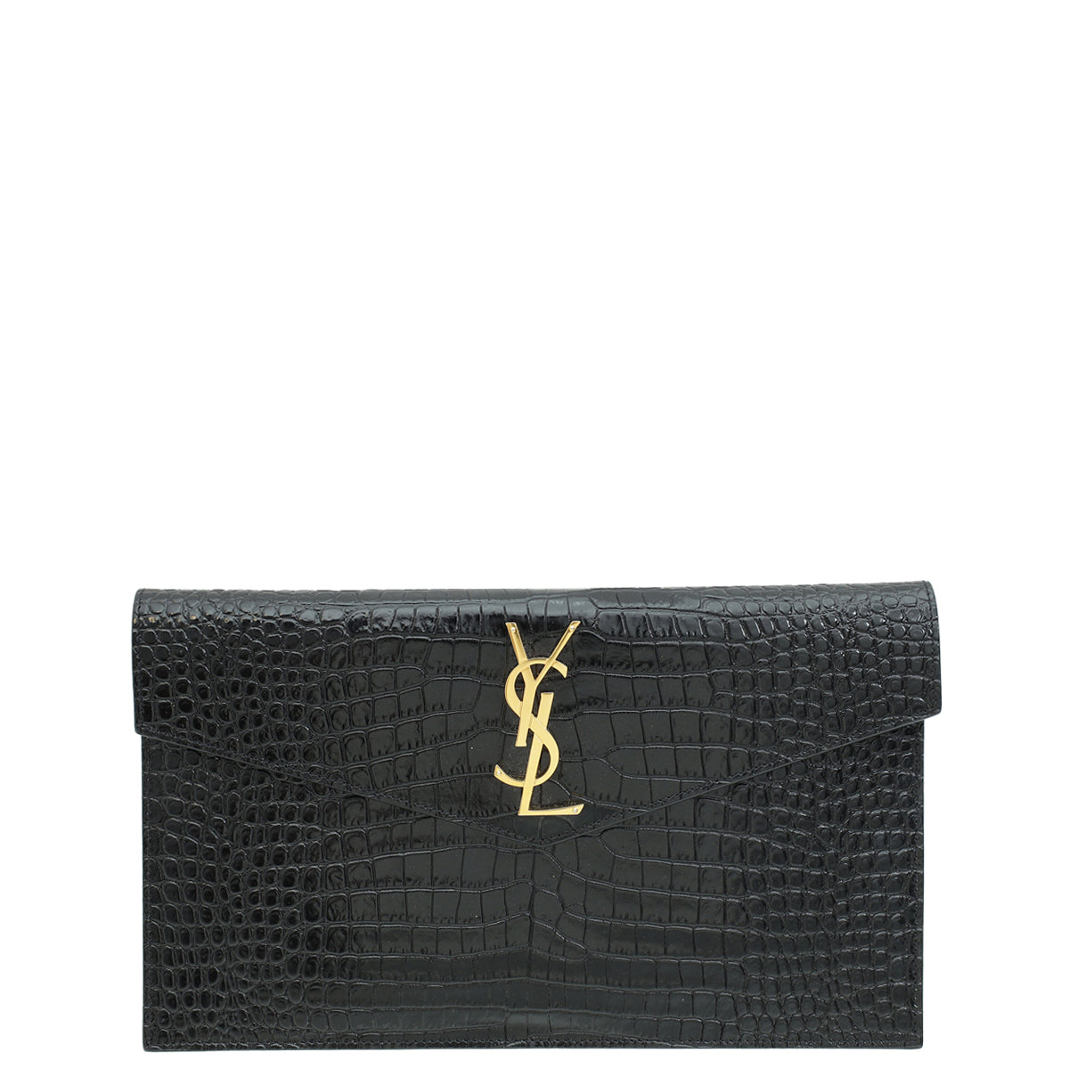 YSL Black Croco Embossed Uptown Clutch