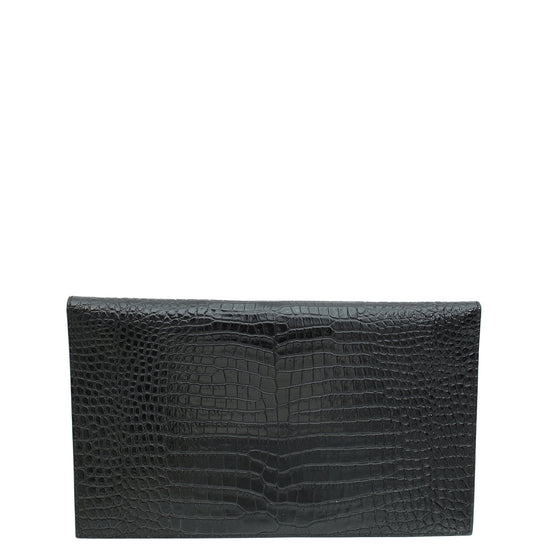 YSL Black Croco Embossed Uptown Clutch