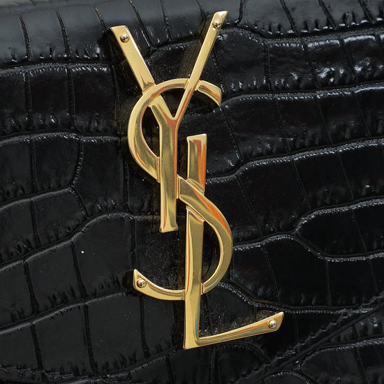 YSL Black Croco Embossed Uptown Clutch