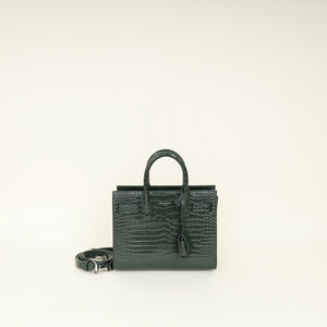 YSL Green Croco Embossed Nano Sac De Jour Bag