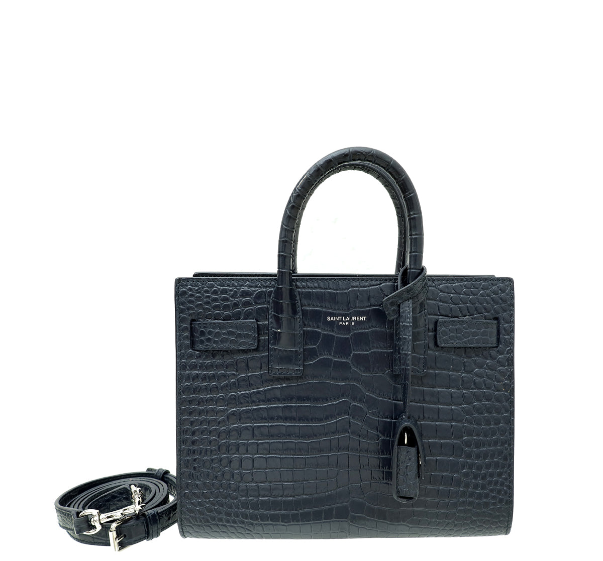 YSL Indigo Croco Embossed Sac De Jour Nano Bag