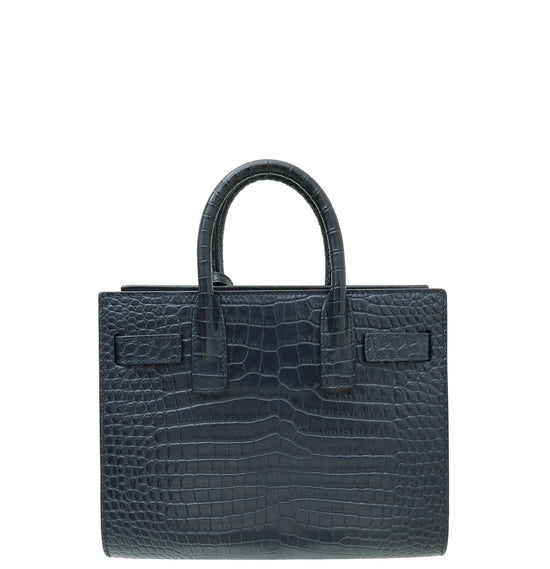 YSL Indigo Croco Embossed Sac De Jour Nano Bag