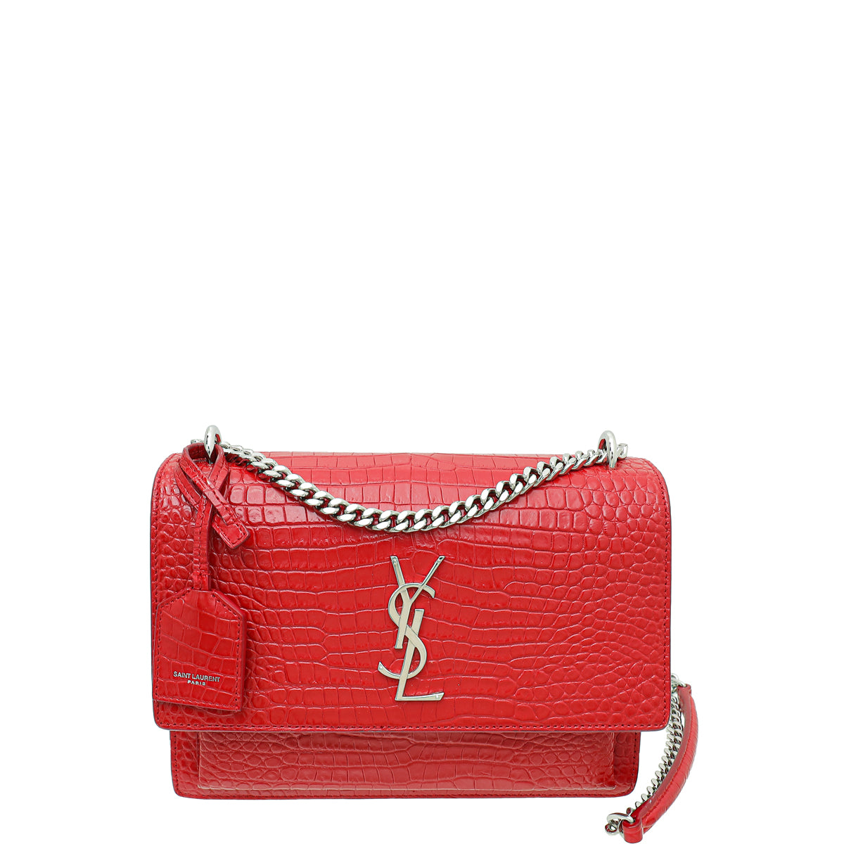 YSL Red Croco Embossed Sunset Medium Bag-YSL-THE CLOSET