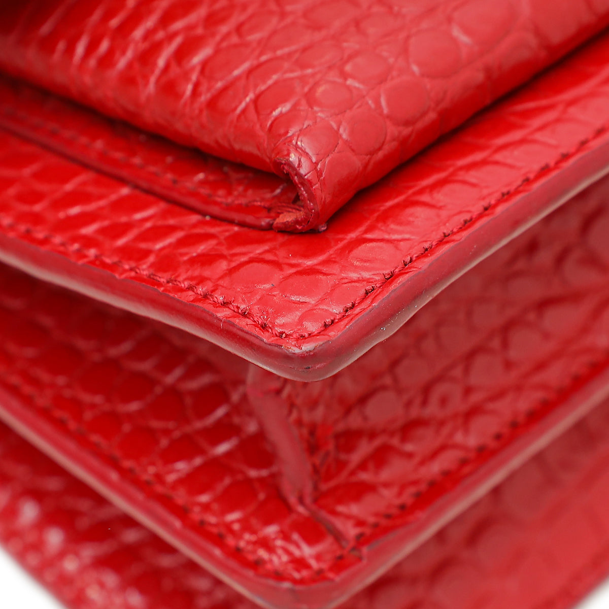 YSL Red Croco Embossed Sunset Medium Bag