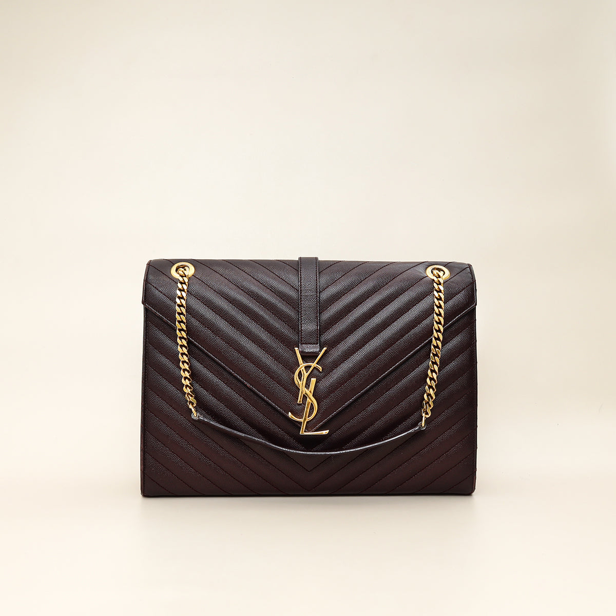 YSL Burgundy Monogram Envelope Large Satchel Bag-YSL-THE CLOSET