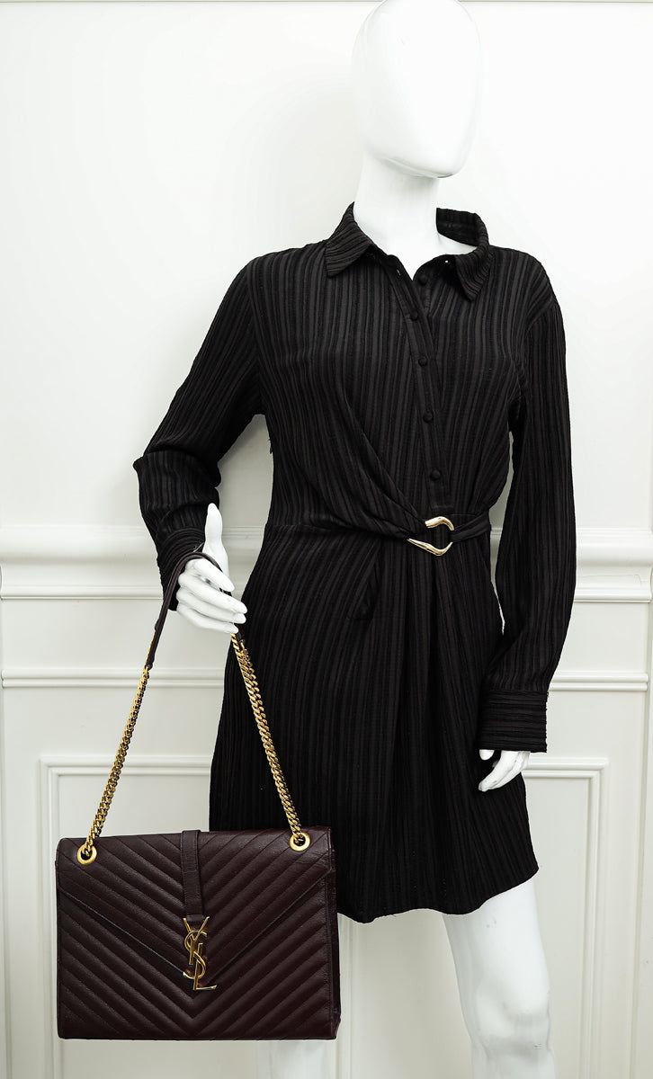 YSL Burgundy Monogram Envelope Large Satchel Bag-YSL-THE CLOSET