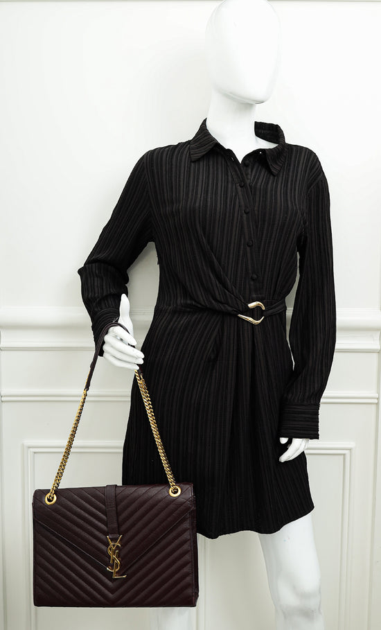 YSL Burgundy Monogram Envelope Large Satchel Bag-YSL-THE CLOSET