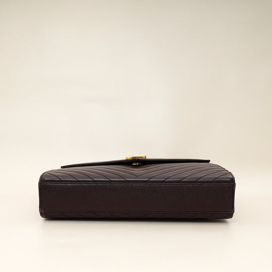 YSL Burgundy Monogram Envelope Large Satchel Bag-YSL-THE CLOSET