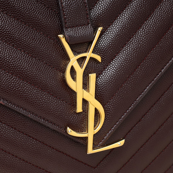 YSL Burgundy Monogram Envelope Large Satchel Bag-YSL-THE CLOSET