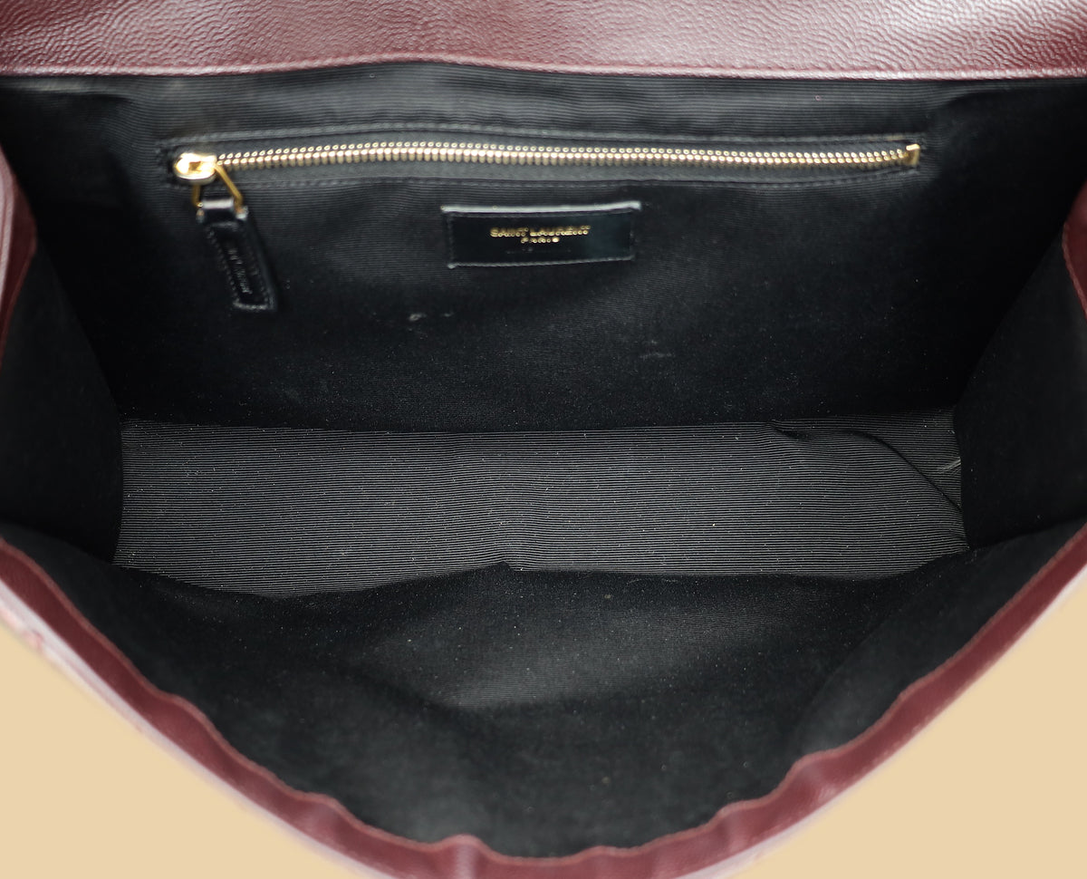 YSL Burgundy Monogram Envelope Large Satchel Bag-YSL-THE CLOSET