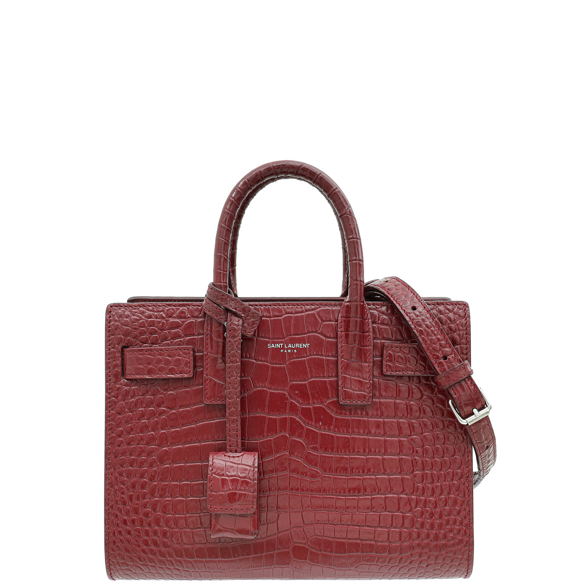 YSL Burgundy Croco Embossed Sac De Jour Nano Bag-YSL-THE CLOSET