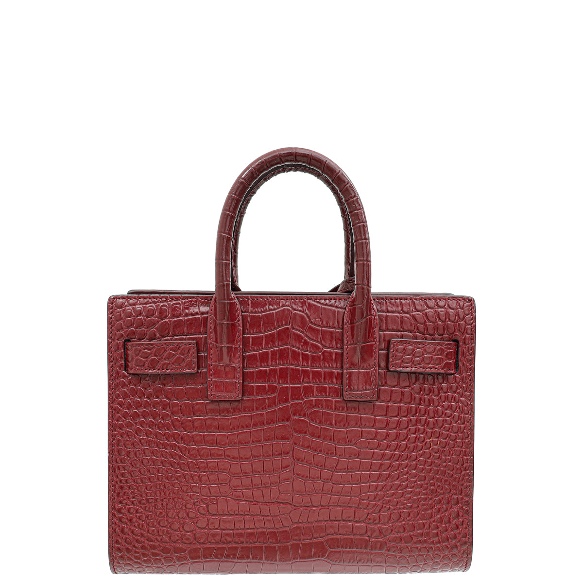 YSL Burgundy Croco Embossed Sac De Jour Nano Bag-YSL-THE CLOSET