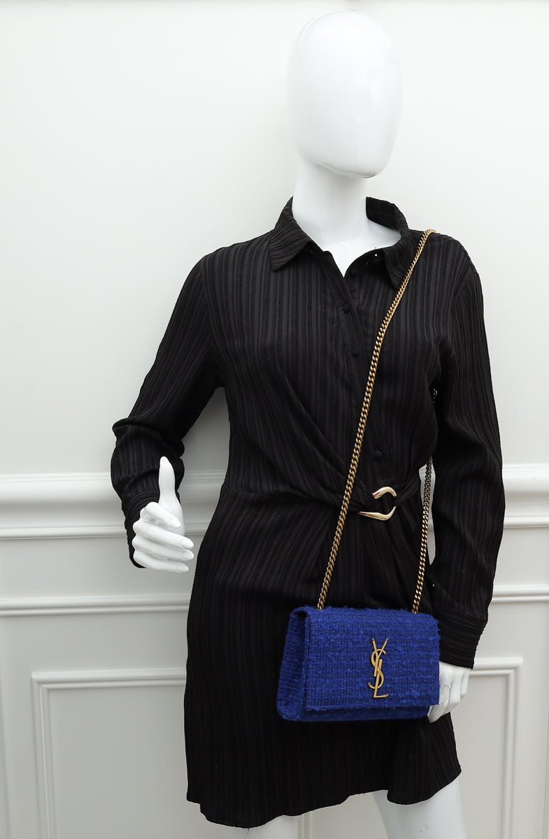 YSL Indigo Blue Kate Wool Small Shoulder Bag