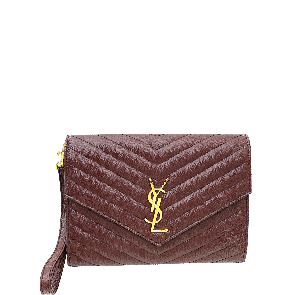 YSL Burgundy Cassandre Envelope Flap Pouch - Main Image
