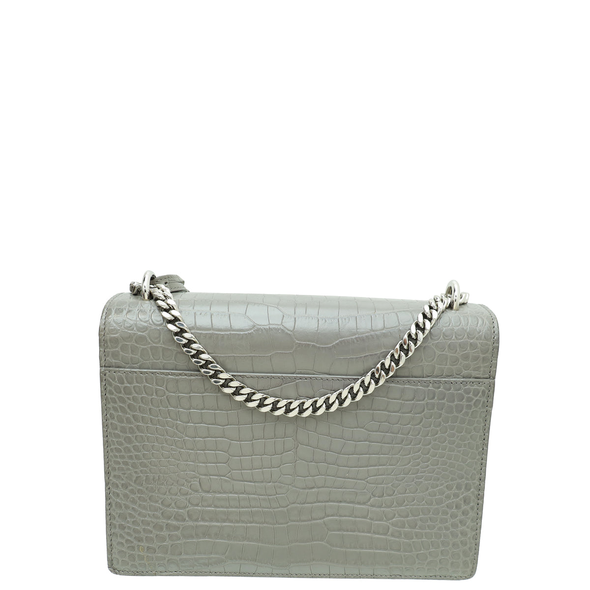 YSL Grey Croco Embossed Sunset Medium Shoulder Bag-YSL-THE CLOSET